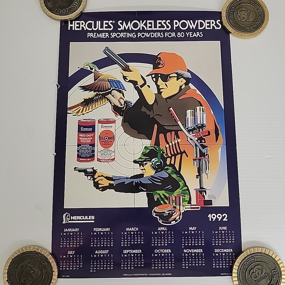 Hercules Smokeless Powders 1992 Reloaders Calendar Poster Vintage Hunting Art